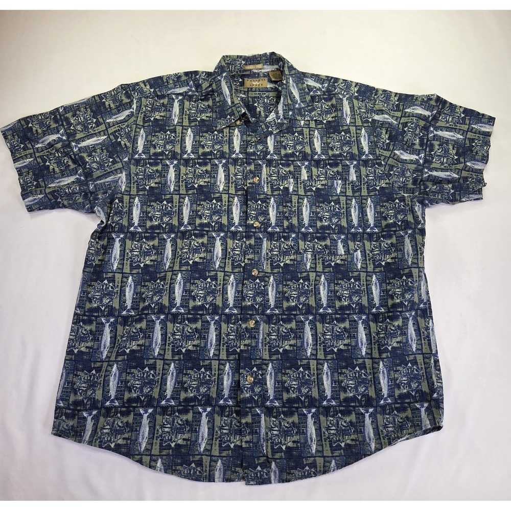 Natural Issue Men's Short Sleeve Shirt Large Button Down, Cotton Fish Outdoors